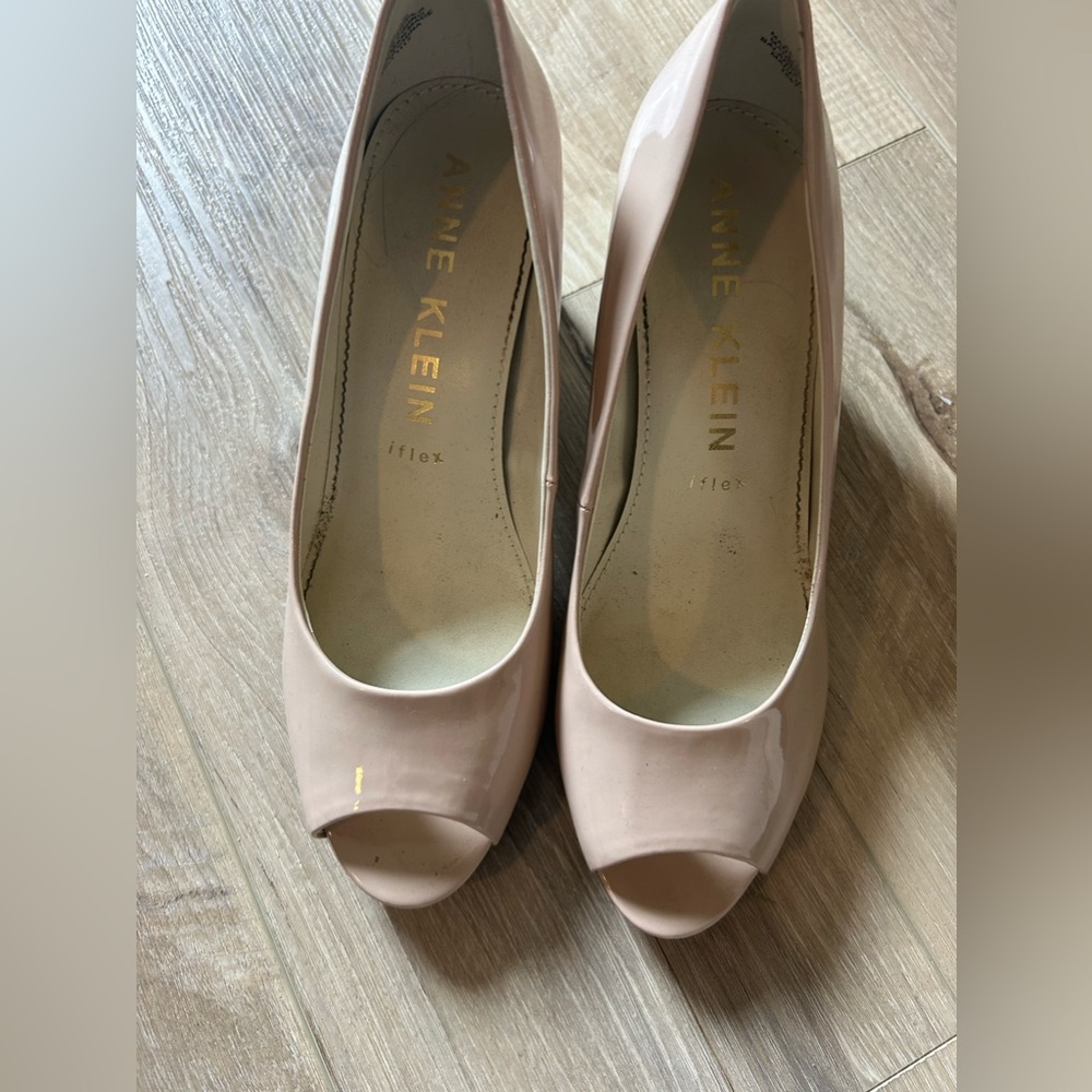 Anne Klein Nude Patent open toe heels Size 9 Gently won - like new